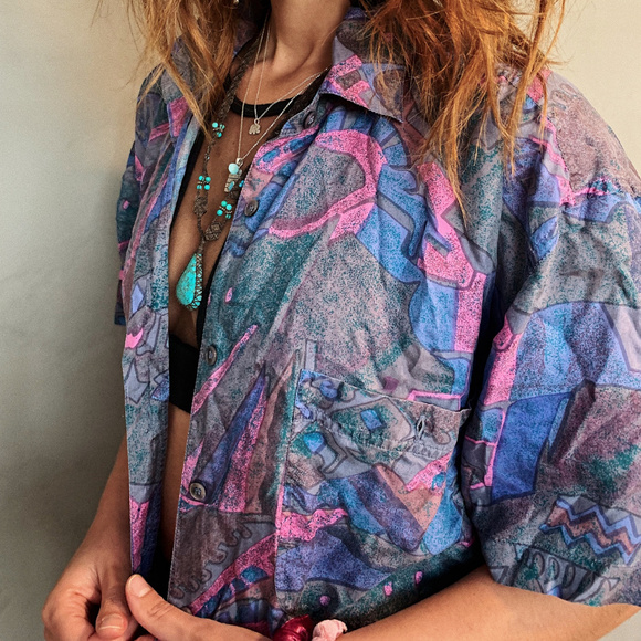 Vintage 90s Grunge 100% Silk Button Up Shirt - Picture 2 of 5